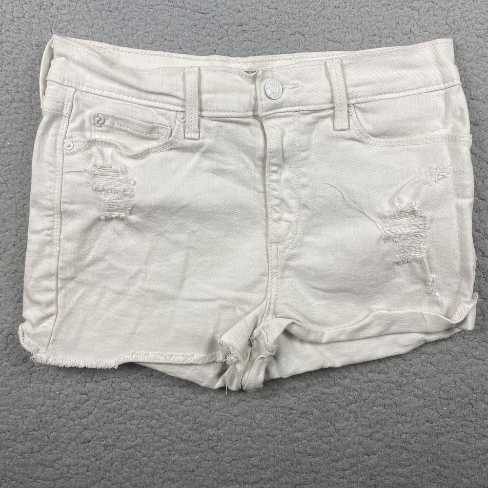 Levis Denizen White High Rise Shortie Shorts Sz 29 Micro Mini Jorts Stretch Jean